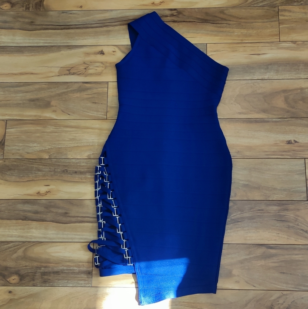 Royal Blue One Shoulder Bandage Dress